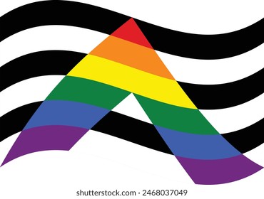 Wavy Straight Ally Rainbow Pride Flag Isolated in White