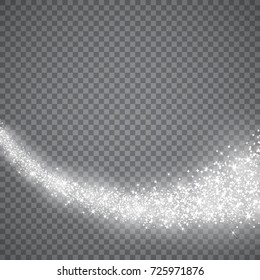 Wavy stream of christmas snow. Trail of glowing particles. Blizzard.