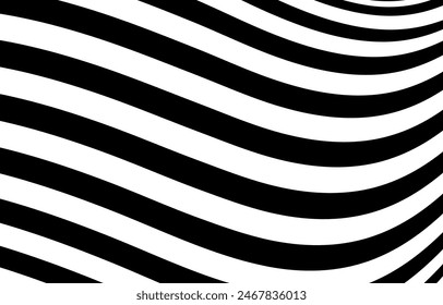 Fondo abstracto de la raya ondulada. Fondo de pantalla blanco y negro. Ilustración vectorial gráfica del patrón de la cebra.