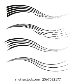 Wavy stripe design. Dynamic curved lines. Abstract flow symbol. Graphic motion vector.