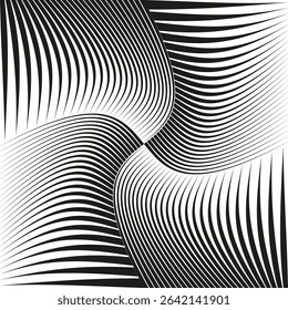 Wavy stripe illusion. Abstract bending lines. Vector optical depth. Dynamic curve pattern.
