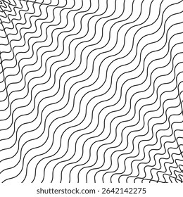 Wavy stripe pattern. Black white lines. Abstract vector shape. Graphic flow symbol.