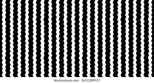 Padrão contínuo de faixa ondulada em preto e branco. Padrão de faixa vertical abstrato e em negrito com textura ondulada de alto contraste, ideal para papel de parede moderno, branding ou design têxtil. Arrastar para amostras