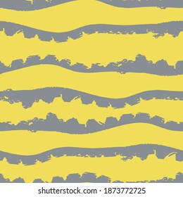 Wavy stripe seamless vector pattern background. Cut out style irregular horizontal linear striped yellow grey backdrop. Torn paper strips effect. Thick parallel lines. Geometric all over print