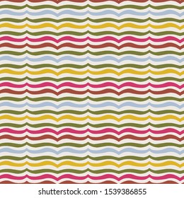 Wavy Stripe Texture Seamless Pattern. Thin Horizontal Lines Geo Background. Retro 1960s Style for Trendy Packaging,  Textile, Wallpaper. Multicolor Geometric All Over Print in Vector Eps 10 Tile 