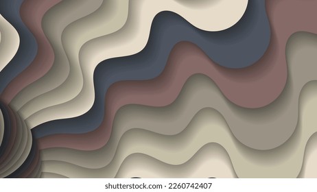 Wavy striped art background in marsh tones. Surface formed by overlapping wavy stripes. Template for your projects. Vector.

