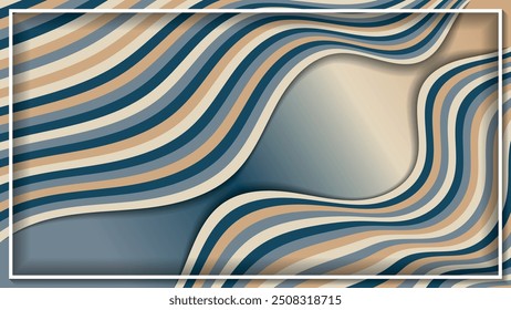 Wavy striped art panel with 3D effect. Excellent background template for booklets, brochures, business cards, billboards and your other projects. Vector.