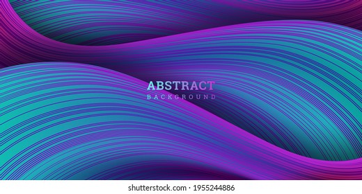 Wavy striped background 3D. Backdrop with flow lines. Vector illustration warped stripes. Festive banner realistic style. Colorful texture. Elegant decoration. Design poster, flyer, wallpaper.
