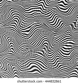 Wavy striped black and white vector background. Abstract monochrome pattern. Zebra effect.