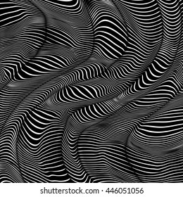 Wavy striped black and white vector background. Abstract monochrome pattern, volumetric composition
