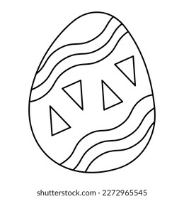 Wavy striped Easter egg2 in doodle style with triangles. Black and white vector illustration.