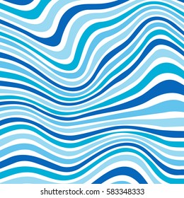 Wavy striped ornament. Pattern background with blue waves. Vector design for your prints, cards, flyers, brochures, posters, banners etc. Optical illusion image