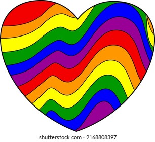 Wavy Striped rainbow heart. Pride flag. Symbol of the LGBT community. Lesbian, gay and transgender. Gender identity.