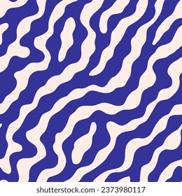 Wavy striped seamless pattern. Navy and white marble swirl print of zebra, mackerel skin texture. Cute animal graphic pattern with soft organic shapes.