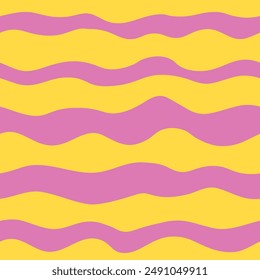 Wavy Striped seamless pattern yellow pink colors. Trendy abstract background. Trendy minimal curvy design with flowing bending shapes. Repeat vector illustration