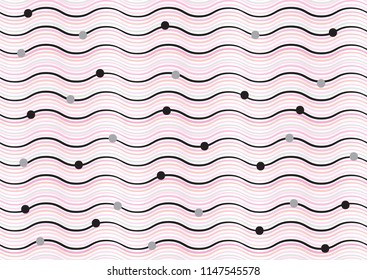 Wavy striped spotty seamless pattern. Abstract vector black and pink hipster print with hand drawn cute background. Great for textile or web page background
