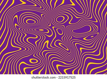 Wavy Striping Trippy Muster in Psychedelic Farben. Abstrakter Vektorschwirl-Hintergrund. 1970 Ästhetische Textur mit Blendwellen