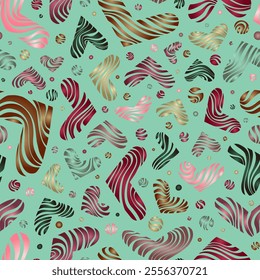 Wavy Striped Vector Hearts and Circles in Gradient Colors on Tiffany Green Background for Valentines Designs