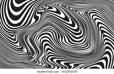 Wavy Striped Vector Pattern or Texture. Background with Black and white strips