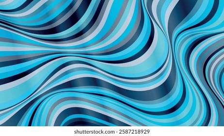 Wavy striped wallpaper in blue tones. An excellent background for advertising, posters, postcards, business cards, corporate attributes and your other projects. Vector.