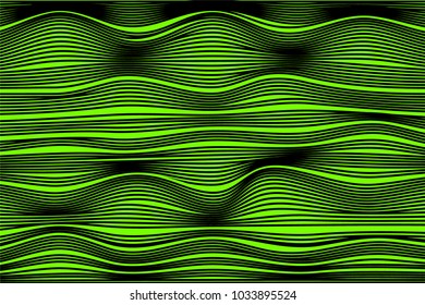 Wavy Stripes with 3d Effect. Abstract Geometric Background with Distorted Curved Lines. Futuristic Wavy Stripes for Web Design, Wallpaper, Banner, Presentation, Cover, Brochure, Musical Poster.