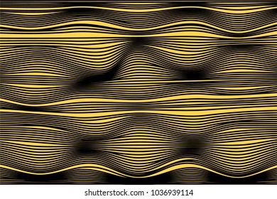 Wavy Stripes with 3d Effect. Abstract Geometric Background with Distorted Curved Lines. Futuristic Wavy Stripes for Web Design, Wallpaper, Banner, Presentation, Cover, Brochure, Musical Poster.