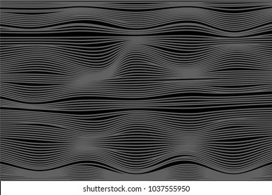 Wavy Stripes with 3d Effect. Abstract Geometric Background with Distorted Curved Lines. Futuristic Wavy Stripes for Web Design, Wallpaper, Banner, Presentation, Cover, Brochure, Musical Poster.
