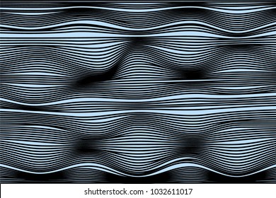 Wavy Stripes with 3d Effect. Trendy Curve Lines Background. Abstract Geometric Background with Distorted Lines. Futuristic Wavy Stripes for Web Design, Wallpaper, Banner, Presentation, Cover, Poster.