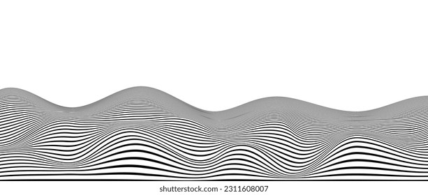 Wavy Streifen Hintergrund. Kurve dünne Linien. Abstrakte schwarze Konturstruktur. Landschaftliches Terrain-Konzept. Vektorhintergrund.