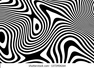 Wavy stripes background with curved ripple lines. Vector zebra texture 
