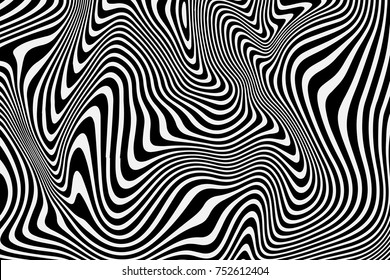 Wavy stripes background with curved  ripple lines. Vector zebra texture 
