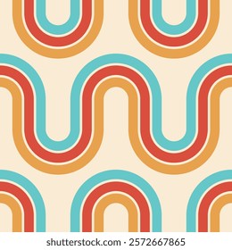 Wavy stripes geometric seamless pattern. Retro colors vector pattern. Background for fabric, textile, clothing, wrapping paper. Vintage pattern design. Simple color lines.
