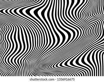 Wavy stripes. Modern black and white vector background