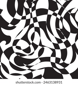 Wavy stripes overlapping, creating black and white zebra like monochrome pattern