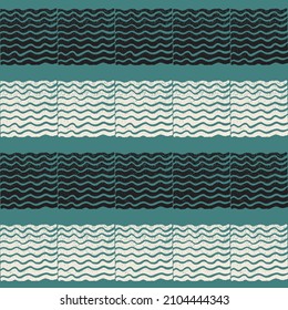 Wavy stripes pattern repeat wood carving illustration block printing design. Blue, black and white background print. Vector illustration. Great for kids, outdoor adventure lovers and home decor