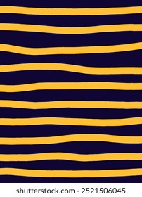 Wavy stripes print background. uneven hand drawn waves vector pattern. Striped abstract template. Cute squiggle streaks texture. yellow bars on dark blue, black backdrop