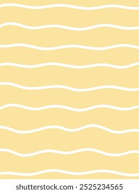 Wavy stripes print background. uneven hand drawn waves vector pattern. Striped abstract template. Cute squiggle streaks texture. white bars on yellow, beige backdrop