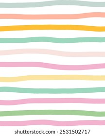 Wavy stripes print background. uneven hand drawn waves vector pattern. Striped abstract template. Cute squiggle streaks texture. coloured bars on white backdrop