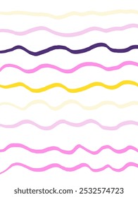 Wavy stripes print background. uneven hand drawn waves vector pattern. Striped abstract template. Cute squiggle streaks texture. coloured bars on white backdrop