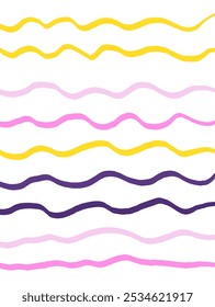 Wavy stripes print background. uneven hand drawn waves vector pattern. Striped abstract template. Cute squiggle streaks texture. coloured bars on white backdrop