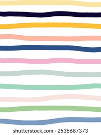 Wavy stripes print background. uneven hand drawn waves vector pattern. Striped abstract template. Cute squiggle streaks texture. coloured bars on white backdrop