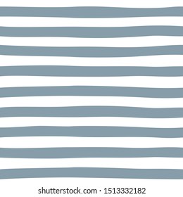 Wavy stripes seamless blue and white background. Thin hand drawn uneven waves pattern. Striped abstract template. Cute streaks texture. Scandinavian style vector design.