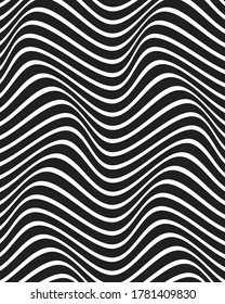 Wavy stripes seamless pattern. Abstract fashion wave texture. Geometric monochrome template. Graphic style for wallpaper, wrapping, fabric, background design, apparel, other print production. Vector