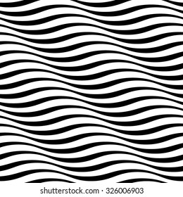 Wavy stripes seamless pattern. Abstract fashion wave texture. Geometric monochrome template. Graphic style for wallpaper, wrapping, fabric, background design, apparel, other print production. Vector