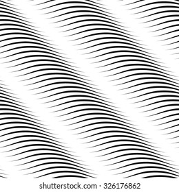 Wavy stripes seamless pattern. Abstract fashion volume texture. Geometric monochrome template. Graphic style for wallpaper, wrapping, fabric, background design, apparel, other print production. Vector