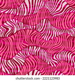 Patrón de rayas onduladas sin fisuras. Líneas curvadas con textura geométrica abstracta. Fondo dinámico rizado. Curvas repetidas sicodélicas para moda, textil, decoración.