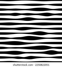 Wavy stripes seamless pattern. Retro wavy texture. Geometric lines monochrome design. Seamless back and white striped background. Optical art, dynamic texture. Vector 