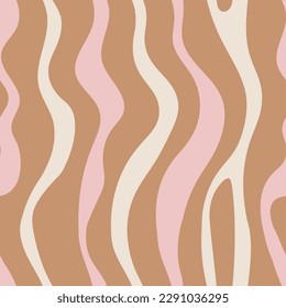Las rayas onduladas son patrones sin fisuras. Curvas abstractas verticales de fondo interminable con colores beige y marrón. Fondo geométrico neutro, tela, textil