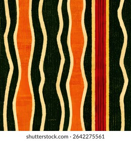Wavy stripes, striped pattern, orange and black, grunge lines ikat pattern, ikat seamless pattern, Vector illustration background for print the paper.