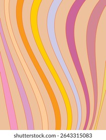 Wavy stripes, tan, orange, yellow, pink, purple, seamless abstract pattern, modern vector, retro digital art
